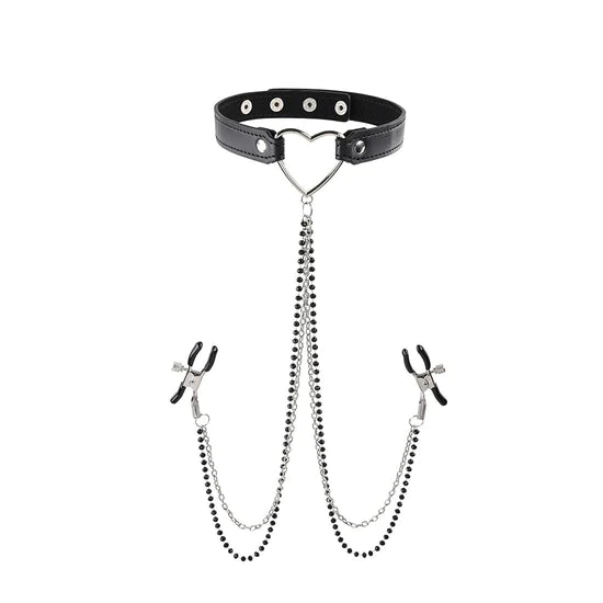 Sex & Mischief Amor Heart-Shaped Collar and Nipple Clamps